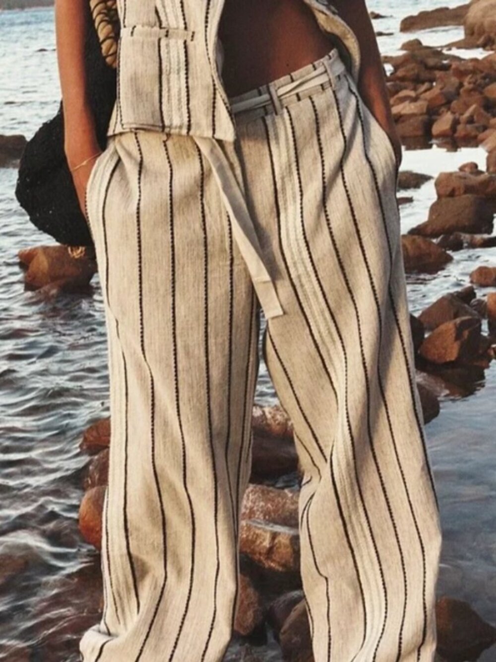 Free People Take Me To Paris Stripe Printed Pants Pocket Pull On M